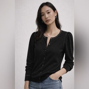 Hugo Boss Black Wool Cashmere Puff Shoulder Cardigan Sweater | Size M